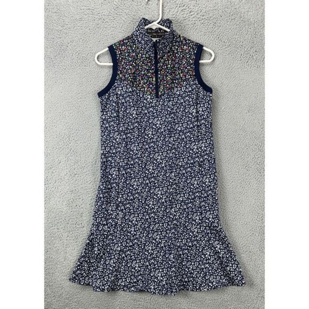 RLX Ralph Lauren Dress Women Small Blue Floral Logo Wicking Performance Golf NEW